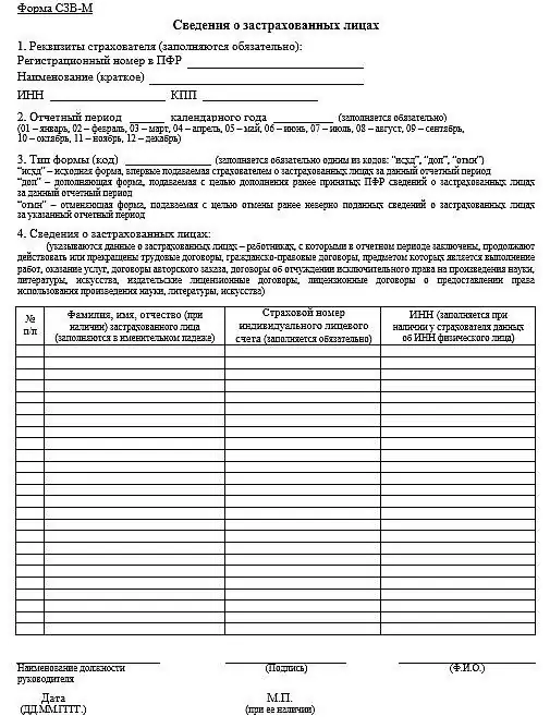 Rapport sur le formulaire SZV-M: comment remplir, qui est obligé de remettre, une pénalité pour retard de livraison